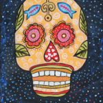 El Pescador Sugar Skull, Acrylic on Canvas, 12" x 16"