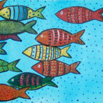 Many Fish, Acrylic on Canvas, 12" x 6"