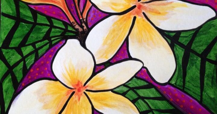 Day 124: Plumeria in Acrylic on Watercolor Paper