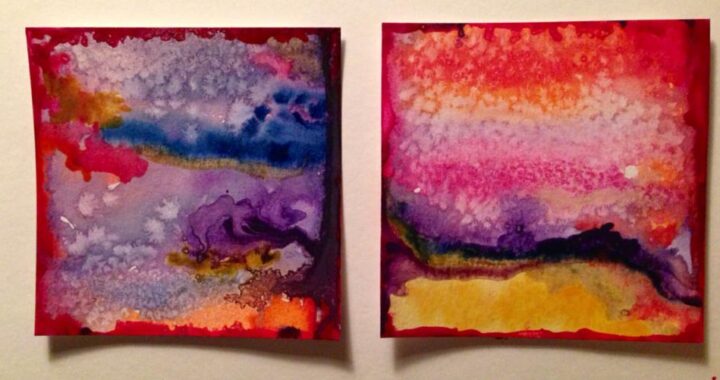 Day 137: Abstract Diptych in Watercolor and Salt on Watercolor Paper