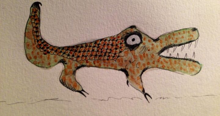 Day 146: Abstract Alligator in Watercolor and Sharpie on Watercolor Paper