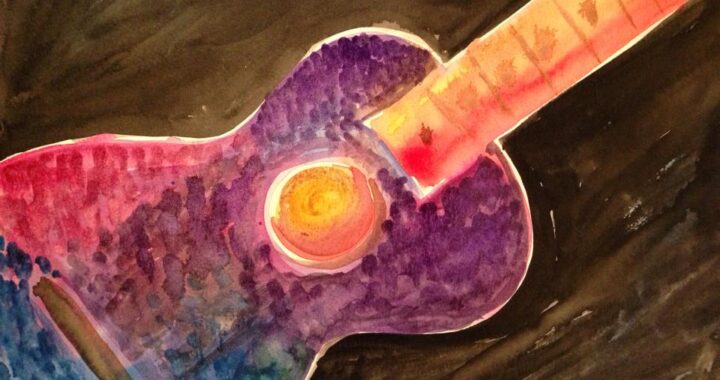 Day 157: Guitar in Watercolor on Watercolor Paper