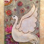 Day 159: White Bird at Night in Watercolor, Acrylic and Sharpie on Amate Paper
