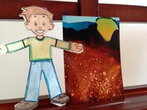 Day 163: Sunrise with Flat Stanley in Alcohol Ink on Yupo Paper