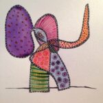 Day 165: Abstract Elephant in Sharpie, Watercolor, Acrylic and White Gel Pen on Watercolor Paper