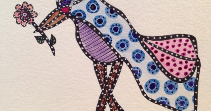 Day 168: Spotted Bird in Watercolor and Sharpie on Watercolor Paper