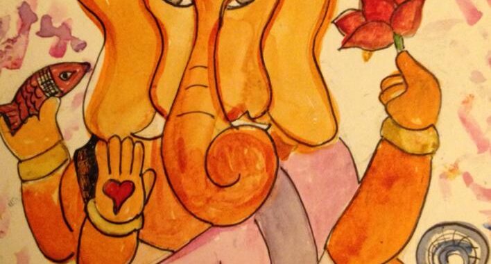 Day 174: Ganesha in Watercolor and Sharpie on Watercolor Paper
