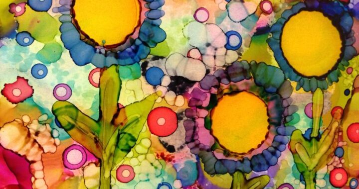 Day 181: Happy Flowers in Alcohol Ink on Yupo paper