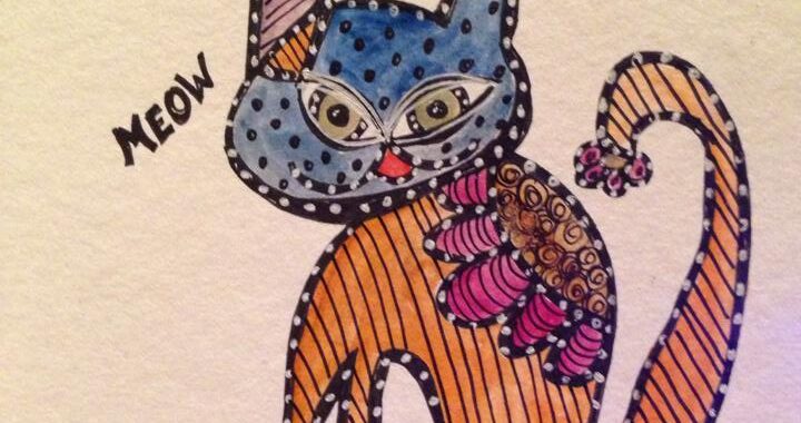 Day 182: Meow in Watercolor and Sharpie on Watercolor paper
