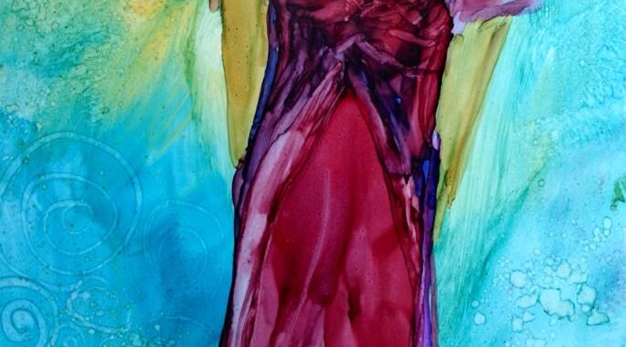 Day 191: She Dances Alone in Alcohol Ink on Yupo Paper