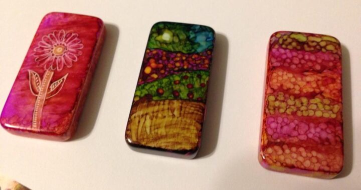 Day 207: Spring Trio in Alcohol Ink on Dominoes