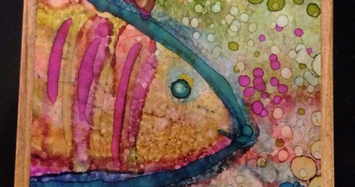 Day 221: Here Fishy Fishy in Alcohol Ink on Yupo Paper
