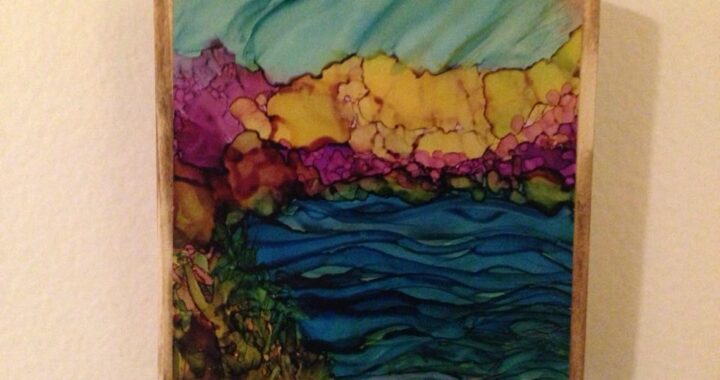 Day 225: Even Flow in Alcohol Ink on Yupo Paper on Wood