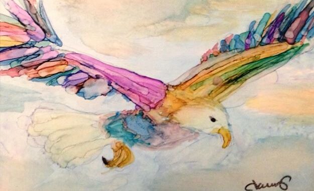 Day 229: Spirit Eagle in Alcohol Ink on Yupo Paper