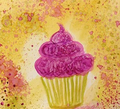 Day 234: Nancy's Cupcake in Alcohol Ink on Yupo Paper