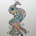 Day 264: Pretty As A Peacock in Sharpie and Watercolor on Watercolor Paper