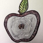 Day 267: Apple Zen in Watercolor and Sharpie on Watercolor Paper