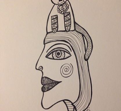 Day 268: Lady Cat With A Plant Hat in Sharpie on Watercolor Paper