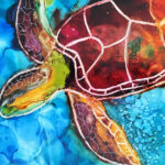 Turtle On the Move 8x10 Alcohol Ink on Yupo